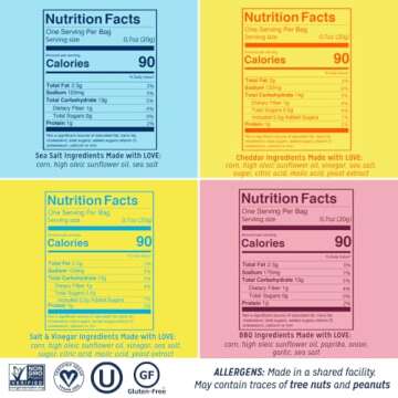 LOVE CORN Family Favorite - Sea Salt, BBQ, Salt & Vinegar, Cheddar 0.7oz x 20 - Delicious Crunchy Co...