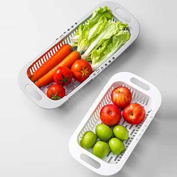 Collapsible Colander Kitchen Extendable Strainer Basket Plastic Wash Fruits Vegetables Space-Saver Portable Drainer Over Sink Drain Basket, Grey