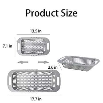 Collapsible Colander Kitchen Extendable Strainer Basket Plastic Wash Fruits Vegetables Space-Saver Portable Drainer Over Sink Drain Basket, Grey