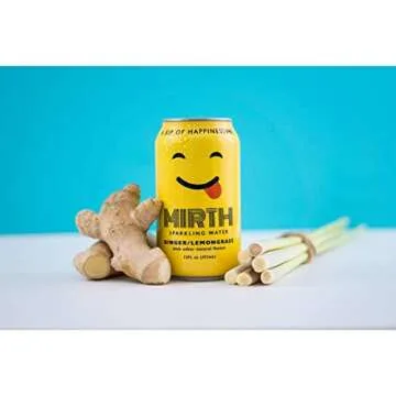 MIRTH - Lemongrass Ginger Flavored Healthy Sparkling Non-Alcoholic Soda, Low Calorie, Low Sugar, Natural Flavor, No Artificial Sugar, Organic, Vegan, Gluten Free, (12 oz, 12-Pack)