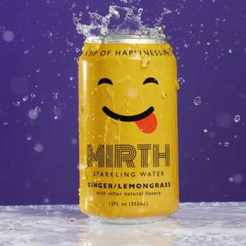MIRTH - Lemongrass Ginger Flavored Healthy Sparkling Non-Alcoholic Soda, Low Calorie, Low Sugar, Natural Flavor, No Artificial Sugar, Organic, Vegan, Gluten Free, (12 oz, 12-Pack)