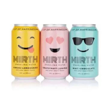 MIRTH - Lemongrass Ginger Flavored Healthy Sparkling Non-Alcoholic Soda, Low Calorie, Low Sugar, Natural Flavor, No Artificial Sugar, Organic, Vegan, Gluten Free, (12 oz, 12-Pack)
