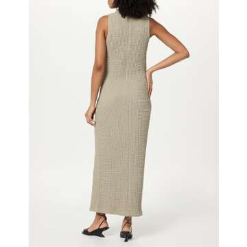 The Drop Women's Lena High Neck Textured Midi Dress, Vintage Khaki, M