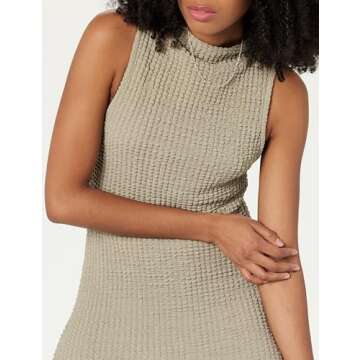 The Drop Women's Lena High Neck Textured Midi Dress, Vintage Khaki, M
