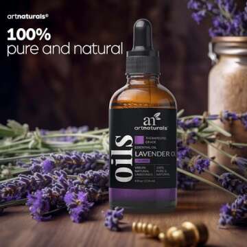 artnaturals 100% Pure Lavender Essential Oil - (4.0 Fl Oz / 118ml) - Premium Undiluted Therapeutic Grade Natural from Bulgaria - Aromatherapy for Diffuser, Skin and Hair Growth