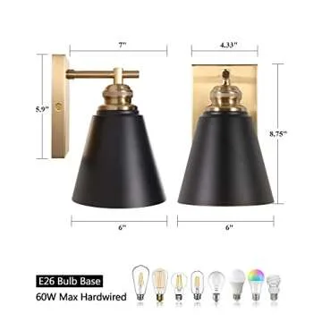 Pasentel Black and Gold Vanity Light Set of 2