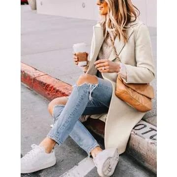 Hooever Women's Winter Wool Coat Casual Notch Lapel Single-Breasted Peacoat(beige-S01)