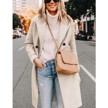 Hooever Women's Winter Wool Coat Casual Notch Lapel Single-Breasted Peacoat(beige-S01)