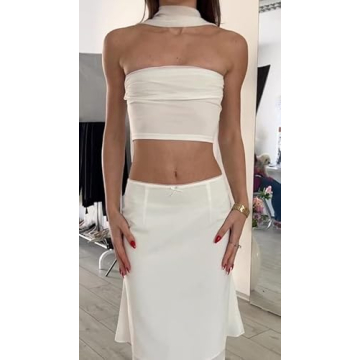 Women Satin 2 Piece Skirt Set Y2K Stylish Summer Outfit