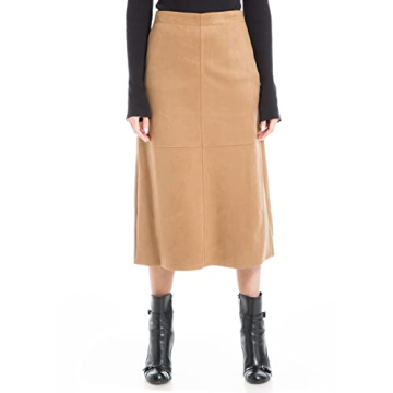 Max Studio Women's Faux Suede High Waist A-Line Midi Skirt - Elegant & Comfortable