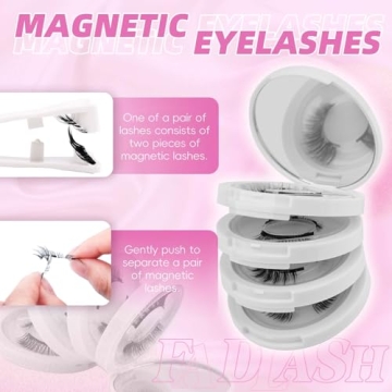 FADLASH Magnetic Eyelashes with Applicator Natural Look Magnetic Lashes Reusable 4 Pairs False Eyela...