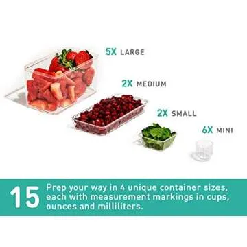 Prepdeck Recipe Preparation Kit and Storage, 8 Premium Prepping Tools, Cutting Board with 15 Tritan Plastic Food Containers with Lids, Removable Trash Bin, Microwave and Top-Rack Dishwasher Safe