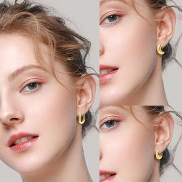 ALLHOLA 6 Pairs Gold Hoop Earrings for Women, 14K Gold Plated Lightweight Chunky Hoop Earrings Set Hypoallergenic, Thick Open Huggie Hoops Earrings Jewelry for Gifts. (02-Gold hoops)