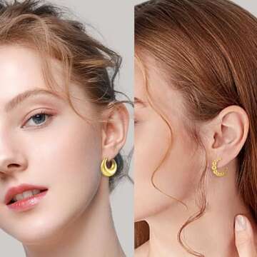 ALLHOLA 6 Pairs Gold Hoop Earrings for Women, 14K Gold Plated Lightweight Chunky Hoop Earrings Set Hypoallergenic, Thick Open Huggie Hoops Earrings Jewelry for Gifts. (02-Gold hoops)