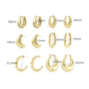 ALLHOLA 6 Pairs Gold Hoop Earrings for Women, 14K Gold Plated Lightweight Chunky Hoop Earrings Set Hypoallergenic, Thick Open Huggie Hoops Earrings Jewelry for Gifts. (02-Gold hoops)