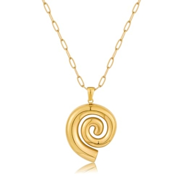 INNERDIVA Gold Chunky Spiral Pendant Necklace - Elegant Summer Jewelry for Women