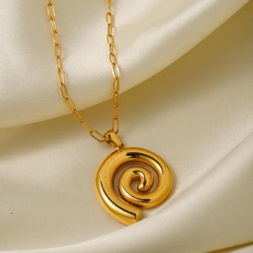 Gold Chunky Spiral Pendant Necklace for Summer Style