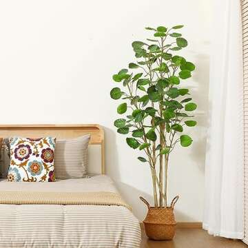 Kazeila 2 Pack Artificial Aralia Balfour Tree,Fake Greenery Plant,Come with Woven Seagrass Belly Basket,Indoor Modern Decoration,6 Feet