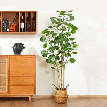 Kazeila 2 Pack Artificial Aralia Balfour Tree,Fake Greenery Plant,Come with Woven Seagrass Belly Basket,Indoor Modern Decoration,6 Feet