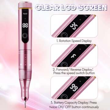 Makartt Cordless Nail Drill 35000RPM Rechargeable Electric Nail File ELLSEE Portable E Filer, Professional Manicure Kit for Acrylic Nails Gel Polish Remover 6pcs Nail Drill Bits Nail Tech Home DIY