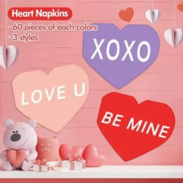 180 Pieces Valentine's Day Napkins Heart Shaped Napkins Heart Love Disposable Paper Napkins Dinner Luncheon Napkins Red Heart Beverage Napkins for Classroom Valentine’s Day Party Supplies