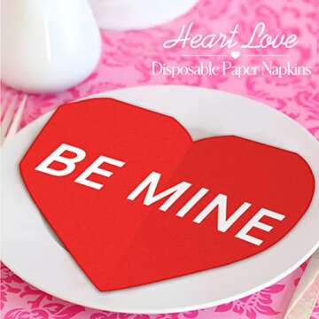 180 Pieces Valentine's Day Napkins Heart Shaped Napkins Heart Love Disposable Paper Napkins Dinner Luncheon Napkins Red Heart Beverage Napkins for Classroom Valentine’s Day Party Supplies