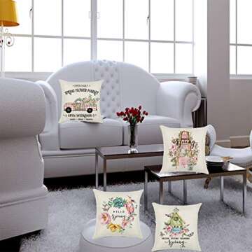 QICI Spring Decorations Pillow Covers - 4 Pcs Floral Design