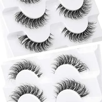 JIMIRE Demi-wispies Faux Mink Eyelashes with Clear Band Russian Strip Lashes Fluffy Natural Look Wispy Light 13MM Short False Eyelashes Invisible Small 3D Fake Lashs Pack 7 Pairs
