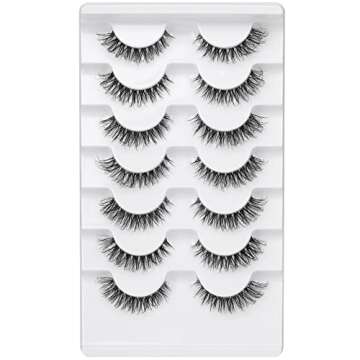 JIMIRE Demi-wispies Faux Mink Eyelashes with Clear Band Russian Strip Lashes Fluffy Natural Look Wispy Light 13MM Short False Eyelashes Invisible Small 3D Fake Lashs Pack 7 Pairs