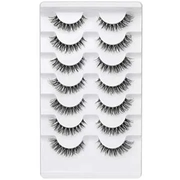 JIMIRE Demi-wispies Faux Mink Eyelashes with Clear Band Russian Strip Lashes Fluffy Natural Look Wispy Light 13MM Short False Eyelashes Invisible Small 3D Fake Lashs Pack 7 Pairs