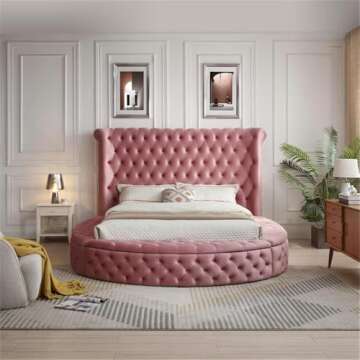 Better Home Products Elizabeth 91 x 101 Velvet Upholstered Queen Bed in Pink