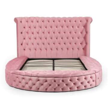 Better Home Products Elizabeth 91 x 101 Velvet Upholstered Queen Bed in Pink