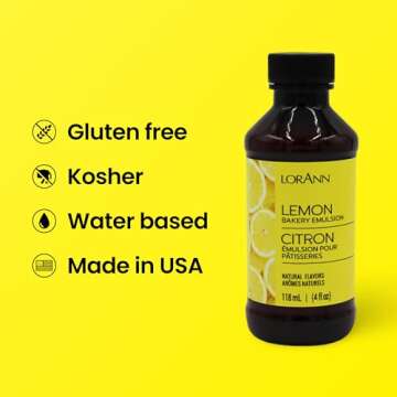 Lorann Oils Lemon Bakery Emulsion: Tangy Lemon Essence, Perfect for Amplifying Citrus Tones in Cakes, Cookies & Desserts, Gluten-Free, Keto-Friendly, Lemon Extract Alternative Essential for Your Kitchen