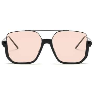 FLJMRAVER Vintage Square Oversized Aviator Sunglasses for Women Men Semi-Rimless Glasses 70s Trendy ...