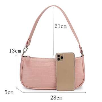 Barabum Retro Classic Clutch Shoulder Tote HandBag with Zipper Closure for Women (Pink)