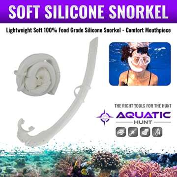 AQUATIC HUNT - 16" (40cm) - Lightweight & Flexible Yet Stiff Silicone Snorkel - 100% Food Grade - Comfort Mouthpiece - Adj Clip (White)
