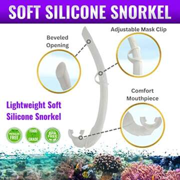 AQUATIC HUNT - 16" (40cm) - Lightweight & Flexible Yet Stiff Silicone Snorkel - 100% Food Grade - Comfort Mouthpiece - Adj Clip (White)