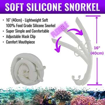 AQUATIC HUNT - 16" (40cm) - Lightweight & Flexible Yet Stiff Silicone Snorkel - 100% Food Grade - Comfort Mouthpiece - Adj Clip (White)