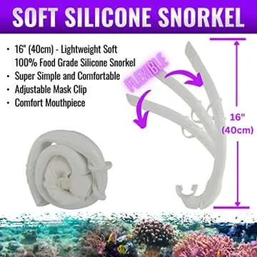 AQUATIC HUNT - 16" (40cm) - Lightweight & Flexible Yet Stiff Silicone Snorkel - 100% Food Grade - Comfort Mouthpiece - Adj Clip (White)
