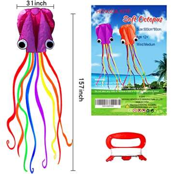 Hengda Kite-Pack 2 Colors Beautiful Large Easy Flyer Kite for Kids-Software Octopus-It's Big! 31 Inc...