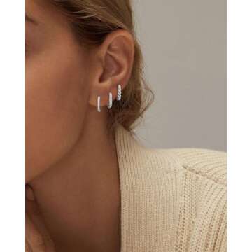 JECOMY 6 Pairs Stylish Silver Hoop Earrings Set
