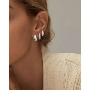 JECOMY 6 Pairs Stylish Silver Hoop Earrings Set