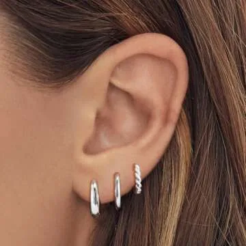 JECOMY 6 Pairs Stylish Silver Hoop Earrings Set