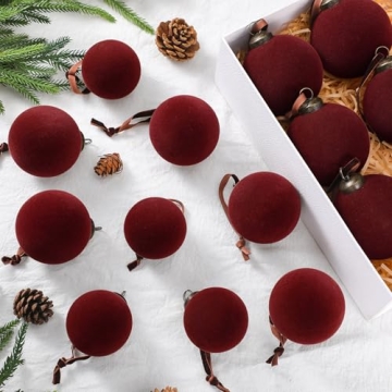 Foilswirl 18 Pcs Wine Red Velvet Christmas Balls - Elegant Holiday Decorations
