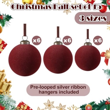 Foilswirl 18 Pcs Velvet Christmas Balls Set - Wine Red