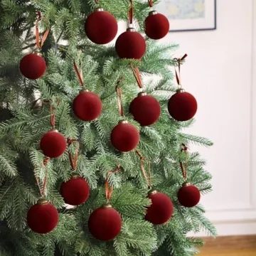 Foilswirl 18 Pcs Velvet Christmas Balls Set - Wine Red