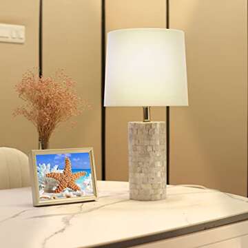 TPAMSWO Modern Coastal Table Lamps Set of 2, Natural Mother of Pearl Tiles Over Design Cylinder 22" ...