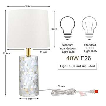 TPAMSWO Modern Coastal Table Lamps Set of 2, Natural Mother of Pearl Tiles Over Design Cylinder 22" Bedside Lamp,for Bedroom Living Room Home Office Desk Nightstand Table Lamp