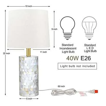 TPAMSWO Modern Coastal Table Lamps Set of 2, Natural Mother of Pearl Tiles Over Design Cylinder 22" Bedside Lamp,for Bedroom Living Room Home Office Desk Nightstand Table Lamp