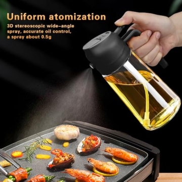 2 in 1 Glass Oil Sprayer & Dispenser, 2024 New 2-in-1 Glass Oil Sprayer and Dispenser for Kitchen Cooking, 470ml Glass Oil Dispenser Spray Bottle for Home